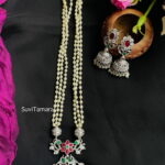 Oxidised Floral Pendant Pearl Chain