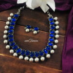 Blue Stone Oxidised Ball Necklace