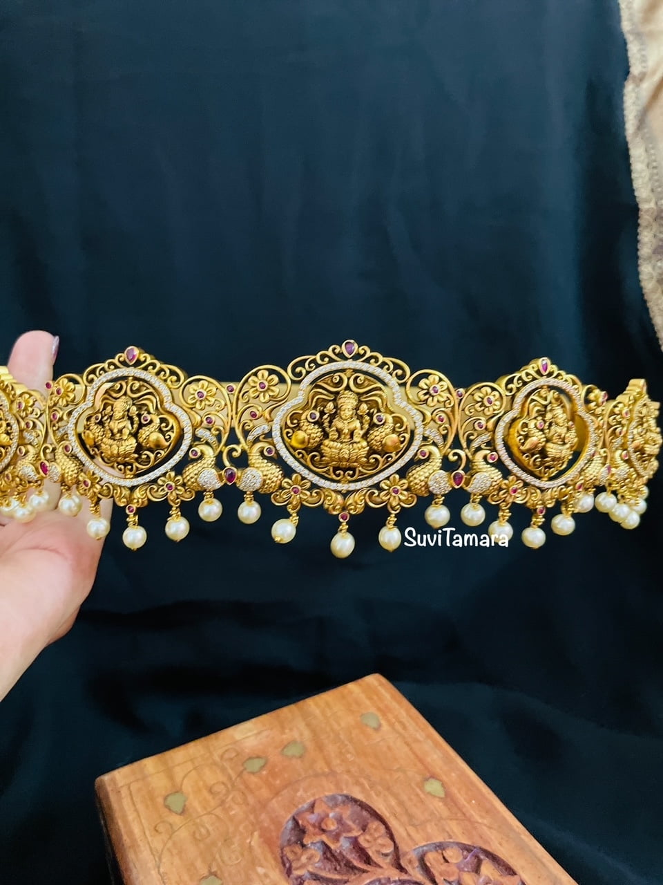 2 in 1 Lakshmi Peacock Antique Gold Hipbelt - Suvitamara