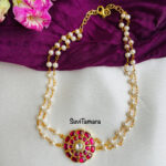 Floral Pendant Pearl Choker - Ruby- READYTOSHIP