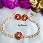 Floral Pendant Pearl Choker with Studs - Ruby - READYTOSHIP