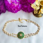 Floral Pendant Pearl Choker - Green - READY TO SHIP