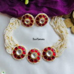 3 Flower Kundan Motif Pearl Choker - READYTOSHIP