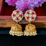 Ruby White Kundan Floral Jhumkas - READYTOSHIP