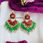 Jadau Kundan Green Bead Chandabalis - readytoship