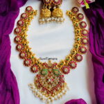 Floral Peacock Mango Pendant Jadau Kundan Haram - PREBOOK