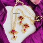 Jadau Kundan Lotus Pendant Pearl Chain - Ruby