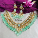 Oval Square Kundan Necklace - Pastel Green