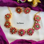 Ruby Green Lotus Jadau Kundan Choker Necklace - READYTOSHIP