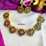 Green Lotus Jadau Kundan Choker Necklace - READYTOSHIP