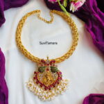 Radha Krishna Jadau Kundan Real Pearl Twisted Hasli Necklace- READYTOSHIP