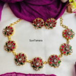 Lotus Jadau Kundan Antique Gold Choker Necklace - READYTOSHIP