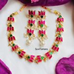 Jadau Kundan Lotus Pearl Necklace - READYTOSHIP