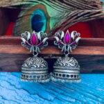 Lotus Pink Enamel Silver Lookalike Jhumkas