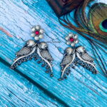 Stone Parrot Silver Lookalike Earrings