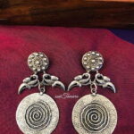 Peacock Stud Spiral Silver Look Alike Earrings