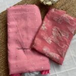 Pink Soft Linen Cotton Tassel Silver Zari Saree