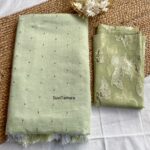 Green Soft Linen Cotton Tassel Silver Zari Saree
