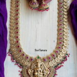 Lakshmi Coin Antique Floral Stone Haram - Multicolor Beads
