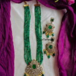4 Layer Dark Green Onyx Bead Peacock Victorian Diamond Haram