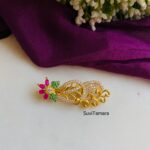 Ruby Flower AD Stone Saree Pin / Brooch