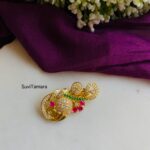 White Floral Stone Saree Pin / Brooch