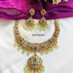Victorian Diamond Green Bead Necklace Set