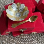 Lotus German Silver Bowl Spoon Return Gift Set ( Set of 5)