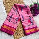 Lotus Handpainted Pink Handloom Cotton Saree