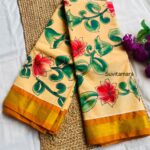 Lotus Handpainted Sandal Handloom Cotton Saree