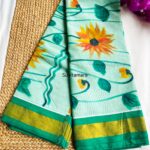 Sunflower Handpainted Green Handloom Cotton Saree