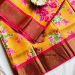 Floral Printed Yellow Pure Tussar Silk Saree