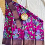 Floral Printed Purple Pure Tussar Silk Saree
