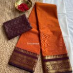 Orange Coffee Brown Handloom Cotton Saree