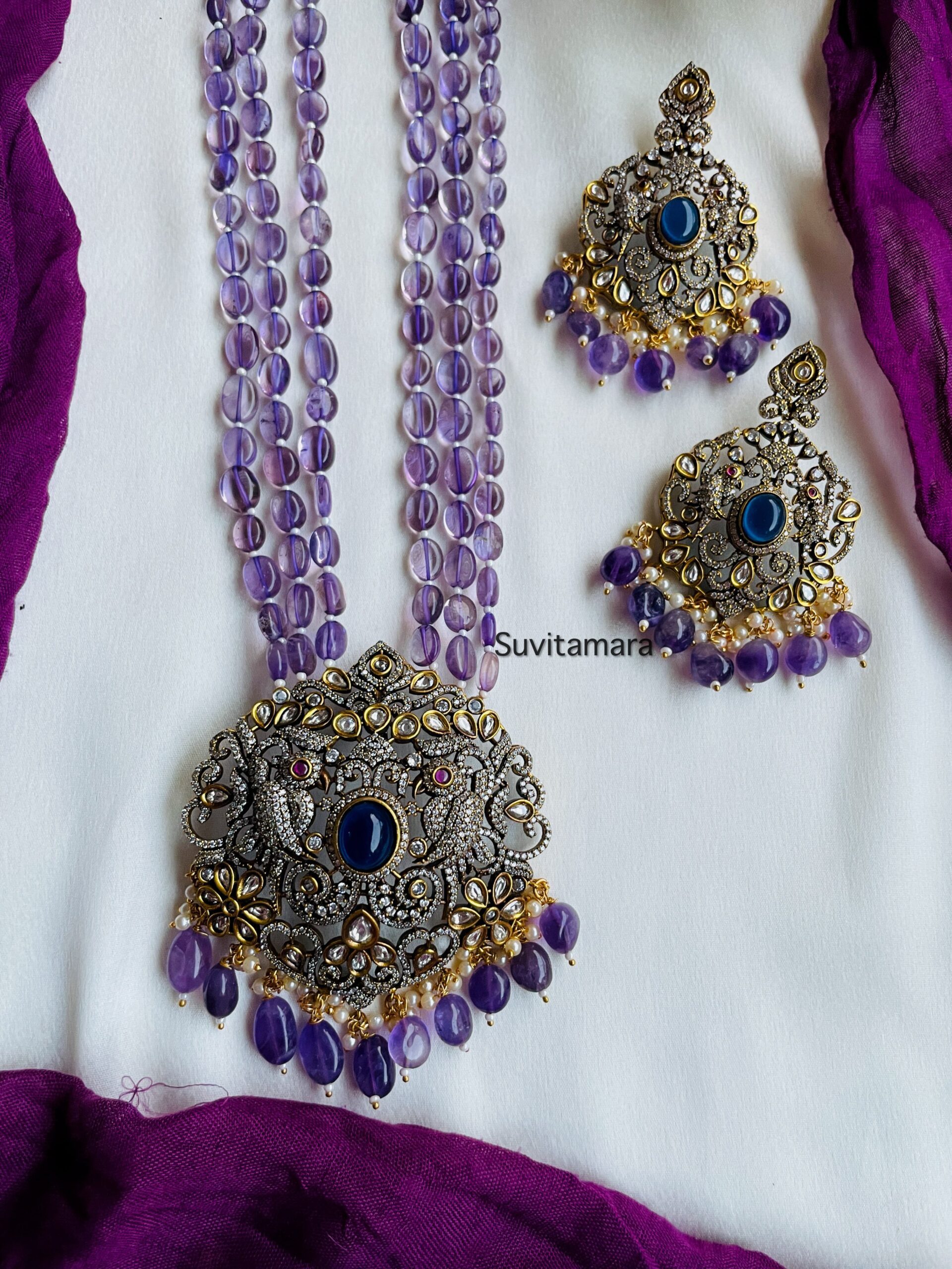 Fantastic Purple Beads Necklace - South India Jewels
