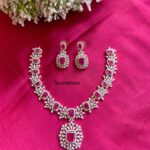 Floral Ruby White CZ Stone Necklace