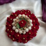 Golden Pollen Maroon Rose Hair Bun Accessory