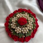 Golden Pearls Red Rose Hair Bun Accessory