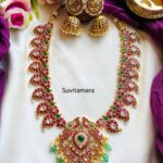 Mango Floral Ruby Green Stones Necklace