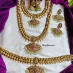 Antique Lakshmi Coin Ruby Green Semi Bridal Set