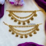 3 Layer Gold Jhumkas Ear Chain