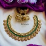 Lakshmi Coin Ruby Green AD Stone Necklace