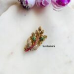 Flower Ruby Green AD Stone Saree Pin