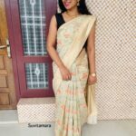 Floral Ivory Semi Linen Organza Saree