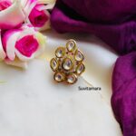 White Polki Kundan Finger Ring