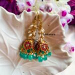 Rice Pearl Kemp Green Beads Hook Jhumkas