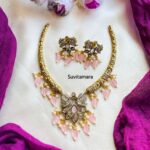 Victorian Floral Peacock Pastel Pink Necklace