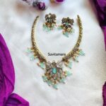 Victorian Diamond Pastel Green Beaded Hasli Necklace