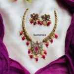 Floral Ruby Beaded Peacock Victorian Necklace