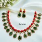 Coral Emerald Victorian Diamond Necklace